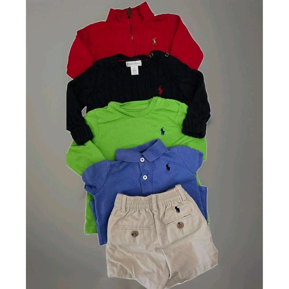 Ralph Lauren Baby Boy Clothing Lot 5 Piece‎ Set Sweaters 9M, Top & Short 3M